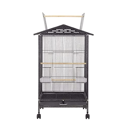 RORQUSCADE Massiver schmiedeeiserner Vogelkäfig auf Rädern, großer Papageienvogelkäfig, langlebiger Flugkäfig, Outdoor, Balkon, Vogelkäfig (schwarz a) von RORQUSCADE