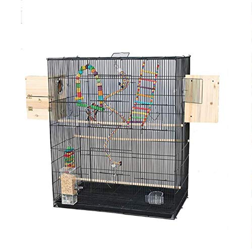 RORQUSCADE Massiver schwarzer Eisen-Vogelkäfig Flugkäfig für Sittiche Großer Papageienkäfig mit Futterbox Stehbar Tablett Leiter Schaukel Hanfseil Lernspielzeug (Schwarz) von RORQUSCADE