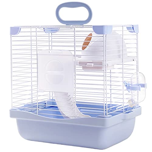 RORQUSCADE Solider tragbarer Hamsterkäfig, kleine Reise-Haustierbox-Wasserflasche, Hamster-Habitat mit Rutsche, leichtes Hamster-Reisehaus (Blau) von RORQUSCADE