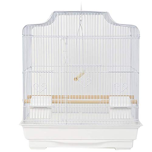Solide weiße Eisendraht Vogelkäfige Tragbare Papageienkäfige mit Futterbox Stehbar Schaukel Villa für Haustiervögel (Weiß B) von RORQUSCADE