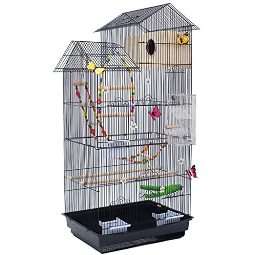 Vogelkäfig aus massivem schwarzem Eisendraht, großer Papageienkäfig in Hausform mit komplettem Zubehör (Schwarz a) von RORQUSCADE