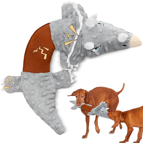 ROSAUI Hundespielzeug für Große, Mittlere und Kleine Hunde - Interaktives Plüsch-Triceratops Mit Quietschelement von ROSAUI