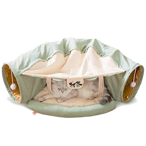 ROSE CREATE Katzenspielzeug, zusammenklappbar, mit Tunnelbett, gemütlicher Höhle, rund, kuschelig, für Kaninchen, Kätzchen und Hunde, Grün von ROSE CREATE