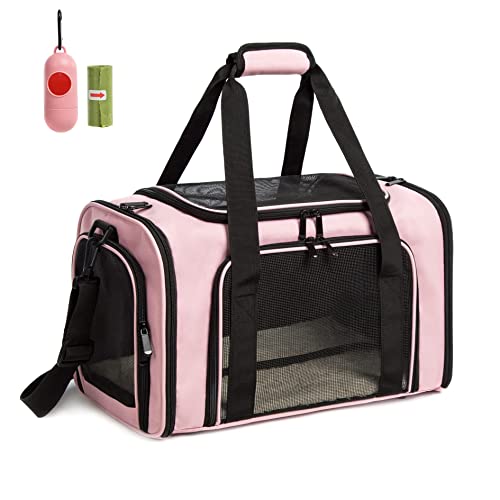 ROSEBB Katzentragetasche, Hundetragetasche für Katzen, Hunde, Welpen von 6.8 kg, faltbare Welpen-Tragetasche – Hundekotkotbeutel mit Spender (Medium, Rosa) von ROSEBB