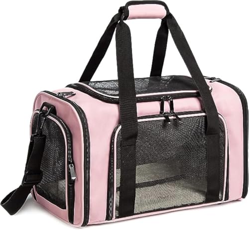 ROSEBB Katzentragetasche, Hundetragetasche für Katzen, Hunde, Welpen von 6.8 kg, faltbare Welpen-Tragetasche – Hundekotkotbeutel mit Spender (groß, rosa) von ROSEBB