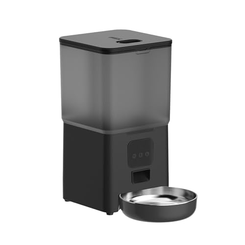Futterautomat 6l Pet Feeder Katze- und Hundefütter mit Edelstahlschale kann 1-4 Mahlzeiten pro Tag mit doppelter Stromversorgung füttern Haustier futterautomat(Svart,WiFi Type) von ROSEEONNE