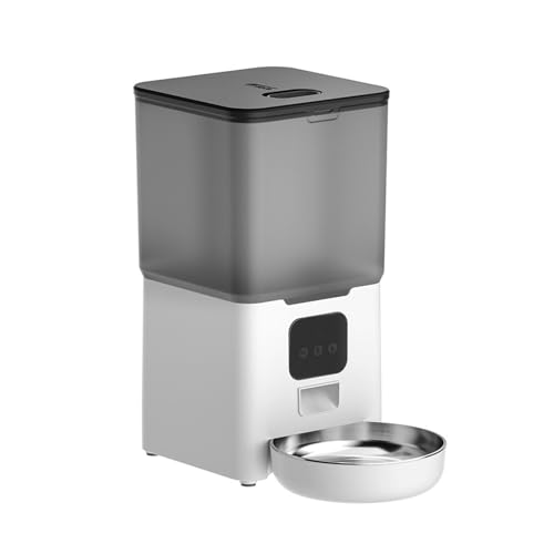 Futterautomat 6l Pet Feeder Katze- und Hundefütter mit Edelstahlschale kann 1-4 Mahlzeiten pro Tag mit doppelter Stromversorgung füttern Haustier futterautomat(White A,WiFi Type) von ROSEEONNE