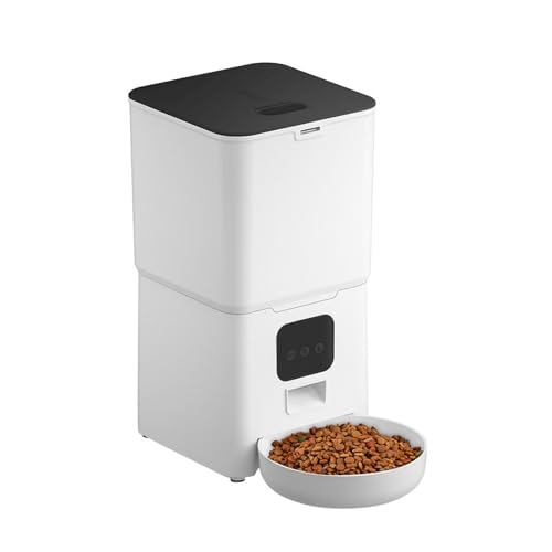 Futterautomat 6l Pet Feeder Katze- und Hundefütter mit Edelstahlschale kann 1-4 Mahlzeiten pro Tag mit doppelter Stromversorgung füttern Haustier futterautomat(White B,WiFi Type) von ROSEEONNE
