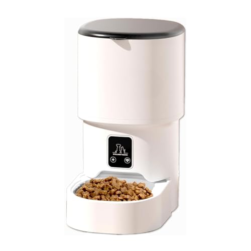 Futterautomat Automatischer Feeder zeitgerechte quantitative Fütterung 4L Trockenfutter Basis Spender Taste Settingremote Control Haustier futterautomat(WiFi Type) von ROSEEONNE