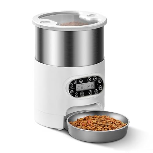 Futterautomat Edelstahl Pet Feeder Smart Feeder Dual Power Supply Timed Quantity Single BowlDual Bowl für Hunde und Katzen Haustier futterautomat(Button Type,4.5L-A) von ROSEEONNE