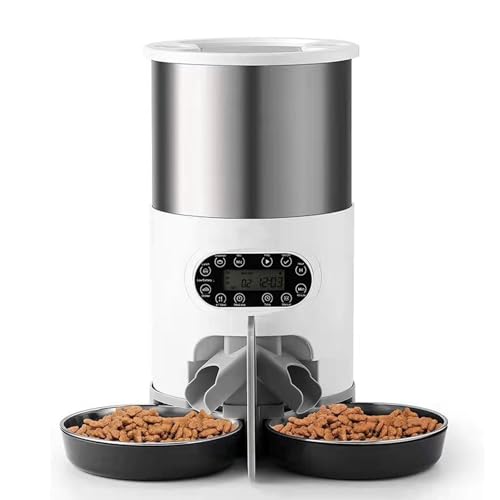 Futterautomat Edelstahl Pet Feeder Smart Feeder Dual Power Supply Timed Quantity Single BowlDual Bowl für Hunde und Katzen Haustier futterautomat(Button Type,4.5L-B) von ROSEEONNE