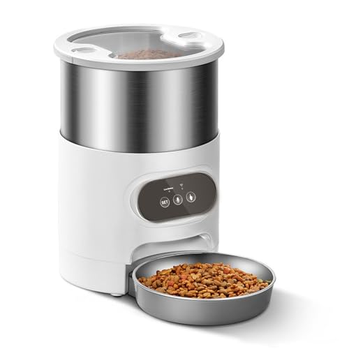 Futterautomat Edelstahl Pet Feeder Smart Feeder Dual Power Supply Timed Quantity Single BowlDual Bowl für Hunde und Katzen Haustier futterautomat(WiFi Type,4.5L-A) von ROSEEONNE
