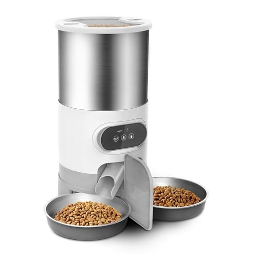 Futterautomat Edelstahl Pet Feeder Smart Feeder Dual Power Supply Timed Quantity Single BowlDual Bowl für Hunde und Katzen Haustier futterautomat(WiFi Type,4.5L-B) von ROSEEONNE