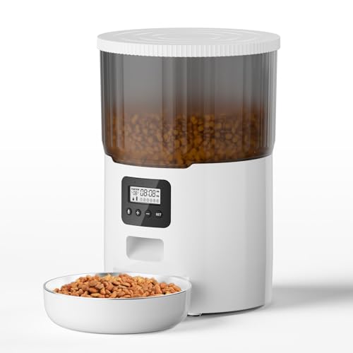 Futterautomat Haustier Smart Feeder 4L Haustierfutterspender Zeitmessung quantitative Katze Hund Füttermaschine für Katzen Hunde Haustier futterautomat(Blanc,Button Type) von ROSEEONNE
