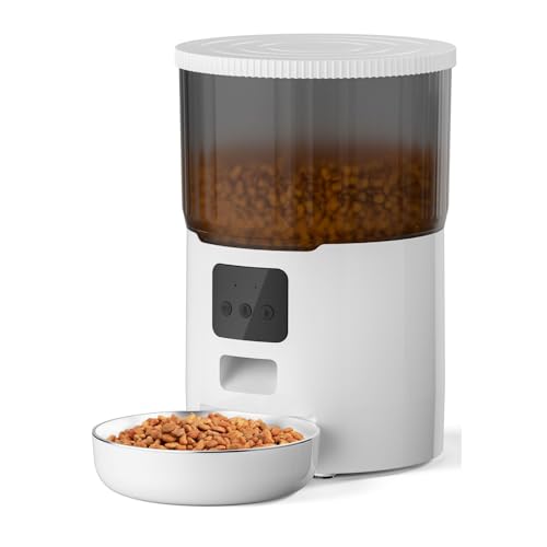 Futterautomat Haustier Smart Feeder 4L Haustierfutterspender Zeitmessung quantitative Katze Hund Füttermaschine für Katzen Hunde Haustier futterautomat(Blanc,WiFi Type) von ROSEEONNE