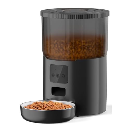 Futterautomat Haustier Smart Feeder 4L Haustierfutterspender Zeitmessung quantitative Katze Hund Füttermaschine für Katzen Hunde Haustier futterautomat(Svart,WiFi Type) von ROSEEONNE