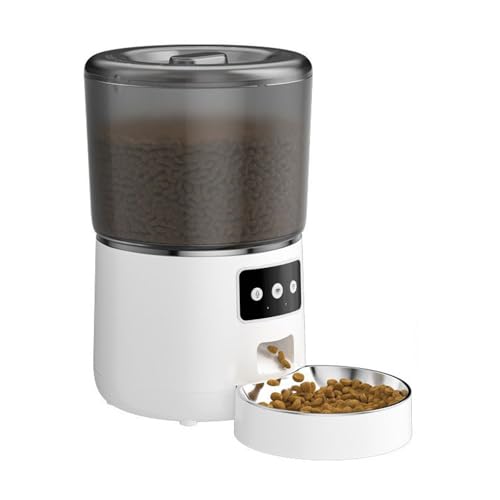 Futterautomat Haustier automatische Fütterung 4L Lebensmittellager Eimer Katze und Hunde Fütterung mit Edelstahl Schüssel für tägliche Mahlzeiten Haustier futterautomat(Blanc,WiFi Type) von ROSEEONNE