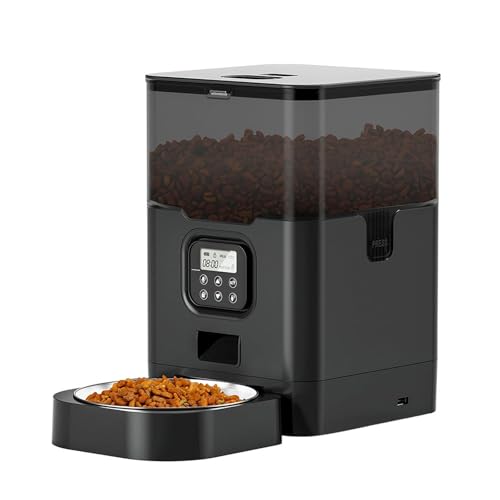 Futterautomat Haustier automatische Fütterung Quadratfütterung 4L6L Lebensmittellager Eimer zeitlich quantitativ entfernbar für Katzen und Hunde Haustier futterautomat(4L Black,Button) von ROSEEONNE