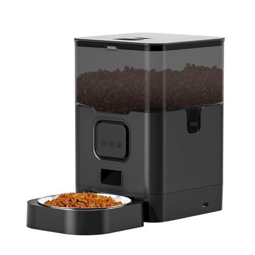 Futterautomat Haustier automatische Fütterung Quadratfütterung 4L6L Lebensmittellager Eimer zeitlich quantitativ entfernbar für Katzen und Hunde Haustier futterautomat(4L Black,WiFi) von ROSEEONNE