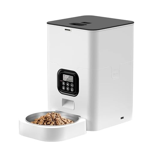 Futterautomat Haustier automatische Fütterung Quadratfütterung 4L6L Lebensmittellager Eimer zeitlich quantitativ entfernbar für Katzen und Hunde Haustier futterautomat(4L White A,Button) von ROSEEONNE