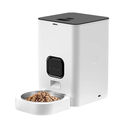 Futterautomat Haustier automatische Fütterung Quadratfütterung 4L6L Lebensmittellager Eimer zeitlich quantitativ entfernbar für Katzen und Hunde Haustier futterautomat(4L White A,WiFi) von ROSEEONNE