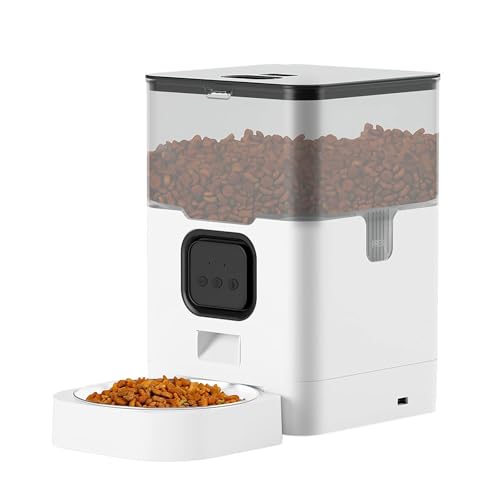 Futterautomat Haustier automatische Fütterung Quadratfütterung 4L6L Lebensmittellager Eimer zeitlich quantitativ entfernbar für Katzen und Hunde Haustier futterautomat(4L White B,WiFi) von ROSEEONNE
