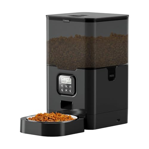 Futterautomat Haustier automatische Fütterung Quadratfütterung 4L6L Lebensmittellager Eimer zeitlich quantitativ entfernbar für Katzen und Hunde Haustier futterautomat(6L Black,Button) von ROSEEONNE