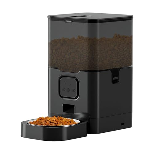 Futterautomat Haustier automatische Fütterung Quadratfütterung 4L6L Lebensmittellager Eimer zeitlich quantitativ entfernbar für Katzen und Hunde Haustier futterautomat(6L Black,WiFi) von ROSEEONNE