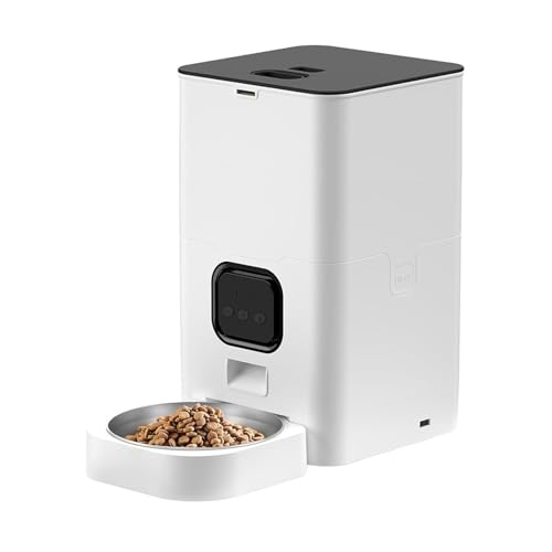 Futterautomat Haustier automatische Fütterung Quadratfütterung 4L6L Lebensmittellager Eimer zeitlich quantitativ entfernbar für Katzen und Hunde Haustier futterautomat(6L White A,WiFi) von ROSEEONNE