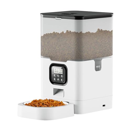Futterautomat Haustier automatische Fütterung Quadratfütterung 4L6L Lebensmittellager Eimer zeitlich quantitativ entfernbar für Katzen und Hunde Haustier futterautomat(6L White B,Button) von ROSEEONNE