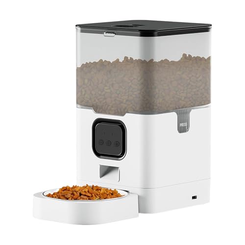 Futterautomat Haustier automatische Fütterung Quadratfütterung 4L6L Lebensmittellager Eimer zeitlich quantitativ entfernbar für Katzen und Hunde Haustier futterautomat(6L White B,WiFi) von ROSEEONNE