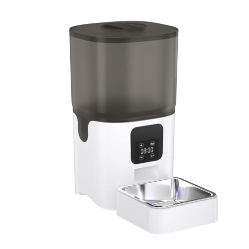 Futterautomat Haustier automatische Fütterung Smart Katze und Hund Fütterung 6l Lebensmittellager Eimer Quadrat für Katze Hund Haustier futterautomat(Button Type) von ROSEEONNE