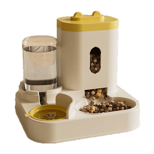 Futterautomat Vollautomatischer Futter- und Wasserspender, integrierter 1-l-Wasserspender und 2,3-l-Futtereimer, Heimtierbedarf Haustier futterautomat(Geel) von ROSEEONNE