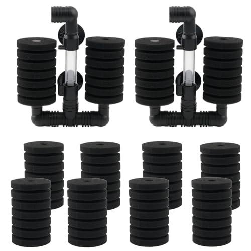 ROSYLEVE 2 Stück Aquarium Doppel Schwammfilter Aquarium Set, Luftheber Aquarium Filter mit 8 Ersatzschwämmen für Biologische und Mechanische Filterung, Schwammfilter für Bettas Garnelen Brüter von ROSYLEVE