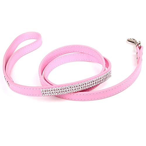 Seil Größe S 1,5# * 120 cm, M # 2.0 * 120 cm Leine for Hunde Strass Dekoration Rosa Blau Rot Durable PU-Leder Pet Hundeleinen Blei (Color : Pink, Size : M) von ROTAKUMA