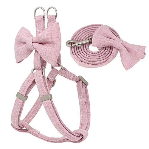 Seil Hundegeschirr Leine Collar Set Einstellbare Weiche Nette Bogen-Double-Layer-Hundegeschirr for Small Medium Hundehalsband Leine Im Freien Zu Fuß (Color : Pink, Size : M 1.5cm) von ROTAKUMA