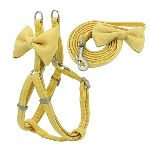 Seil Hundegeschirr Leine Collar Set Einstellbare Weiche Nette Bogen-Double-Layer-Hundegeschirr for Small Medium Hundehalsband Leine Im Freien Zu Fuß (Color : Yellow, Size : M 1.5cm) von ROTAKUMA