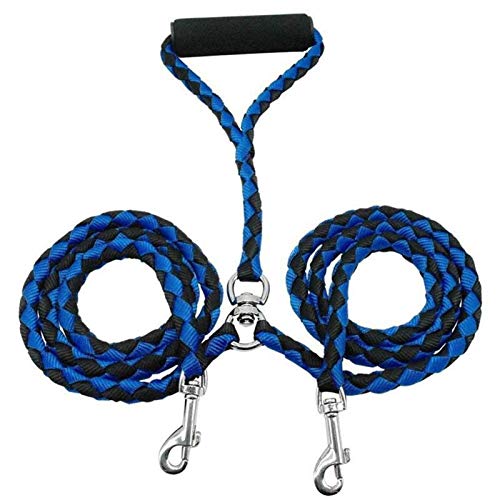Seil Nylon Doppel-Hundeleine Geflochtene Double Lead Rope Durable Gehen Starke Leinen for 2 Hunde Mit Weichem Gepolstertem Griff (Color : Blue, Size : L) von ROTAKUMA