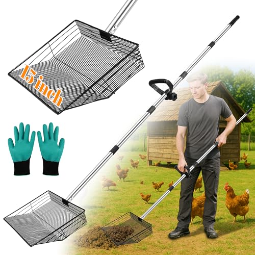 Extra große Hühnerkotschaufel, 38,1 cm bis 193 cm lang, Edelstahl, mit Griff und Handschuhen, Siebschaufel, Kotharke, Abfallreinigungswerkzeug für Hühnerstall, Ziegenstall, stabil Extra große Hühnerkotschaufel, 38,1 cm bis 193 cm lang, Edelstahl, mit Griff und Handschuhen, Siebschaufel, Kotharke, Abfallreinigungswerkzeug für Hühnerstall, Ziegenstall, stabil von ROTESONNE