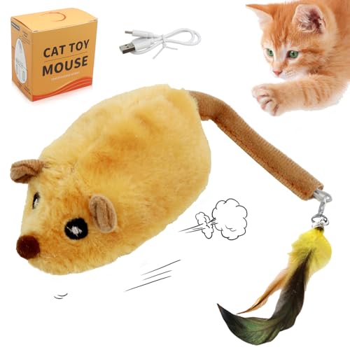 Katzenspielzeug Elektrisch Spielmaus mit Federschwanz, Katzenspielzeug Wiederaufladbare Maus mit USB Kabel, Spielmäuse für Katzen Elektrisch mit LED Licht, Interaktive Spielzeug Maus für Katze Katzenspielzeug Elektrisch Spielmaus mit Federschwanz, Katzenspielzeug Wiederaufladbare Maus mit USB Kabel, Spielmäuse für Katzen Elektrisch mit LED Licht, Interaktive Spielzeug Maus für Katze von ROTKUSZ