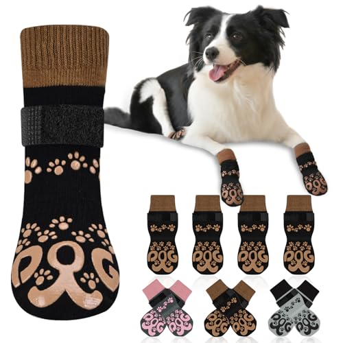 rutschfeste Hundesocken – Doppelseitige Pfotenschutz-Socken für Hunde, rutschfeste Hundesocken für kleine, mittelgroße und große ältere Hunde, schwarz und karamellfarben, S von ROUWINNE