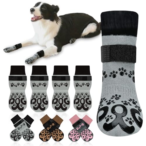 rutschfeste Hundesocken – Doppelseitige Pfotenüberzüge, rutschfeste Hundesocken für kleine, mittelgroße und große ältere Hunde, hellgrau und schwarz, S von ROUWINNE