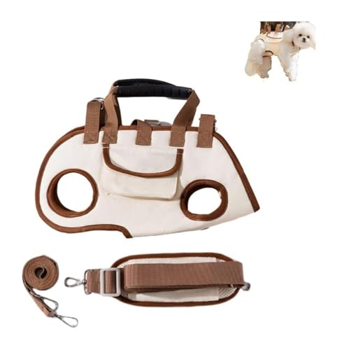 3-in-1-Haustiergeschirr for Hunde Und Katzen – Atmungsaktives Air-Mesh-Rucksackgeschirr Mit Wirbelsäulenschutz | Verstellbare Schlinge, Schultertasche Und Handtragetasche(Light Brown,L(14-18catty)) von ROUYA