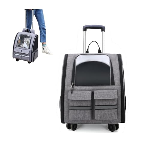 Deluxe-Rucksack for Haustiere Mit Doppelrädern for Haustiere Bis Zu 13,6 Kg – Von Den Meisten Fluggesellschaften Zugelassen(Gray) von ROUYA