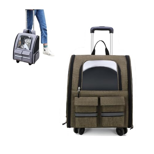 Deluxe-Rucksack for Haustiere Mit Doppelrädern for Haustiere Bis Zu 13,6 Kg – Von Den Meisten Fluggesellschaften Zugelassen(Khaki) von ROUYA