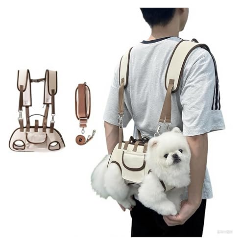Hunderucksack, Kleiner Hunderucksack, Ganzkörper-Hebegeschirr for Hunde Mit Verstellbarer Leine Und Kleiner Leckerli-Tasche for Welpen, Geeignet for Hunde(Light Brown,M(9-13catty)) von ROUYA