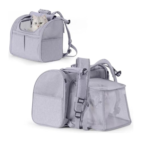 Katzenrucksack, Erweiterbarer Haustierrucksack Mit Atmungsaktivem Netz for Katzen, Rucksack for Kleine Hunde Und Welpen, Tragbares Haustier for Reisen, Wandern, Spazierengehen Und Outdoor(Gray) von ROUYA