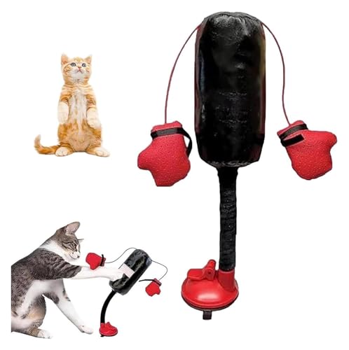ROUYA Katzen-Boxsack-Spielzeug, Mit Gefedertem Schwingmechanismus, Saugnapfbasis, Keine Batterien Erforderlich, Glöckchen- Und Knisterdesign, Interaktives Katzenspielzeug for Hauskatzen(1pcs) von ROUYA