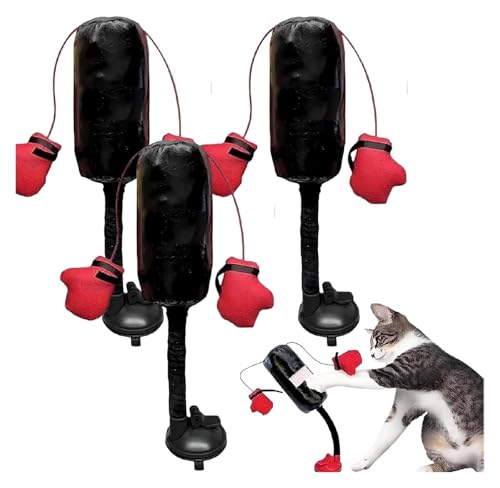 ROUYA Katzen-Boxsack-Spielzeug, Mit Gefedertem Schwingmechanismus, Saugnapfbasis, Keine Batterien Erforderlich, Glöckchen- Und Knisterdesign, Interaktives Katzenspielzeug for Hauskatzen(3pcs) von ROUYA