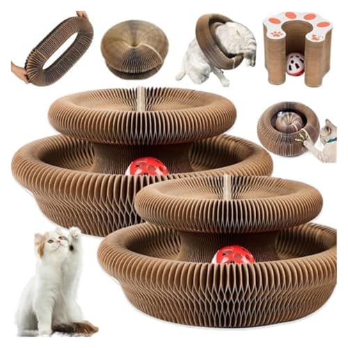 ROUYA Katzenspielzeug, Magic Organ Katzenkratzbrett, Faltbares Katzenakkordeonspielzeug, Interaktives Kratzpad Mit Spielzeugglockenball, Magic Organ Kratzbrett(2pcs) von ROUYA